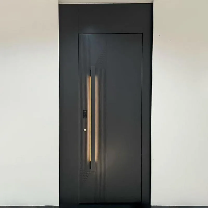 Aluminiowe drzwi wejściowe o strukturze plastra miodu z oświetleniem LED