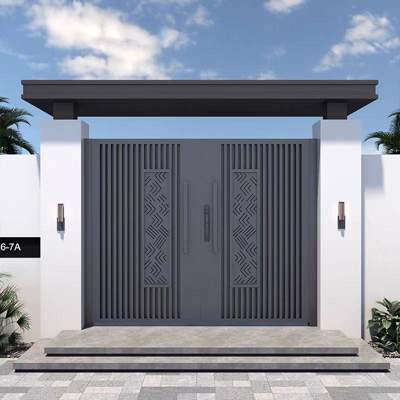Minimalistyczna brama dziedzińca z uszczelnioną krawędzią miedziano-aluminiową
